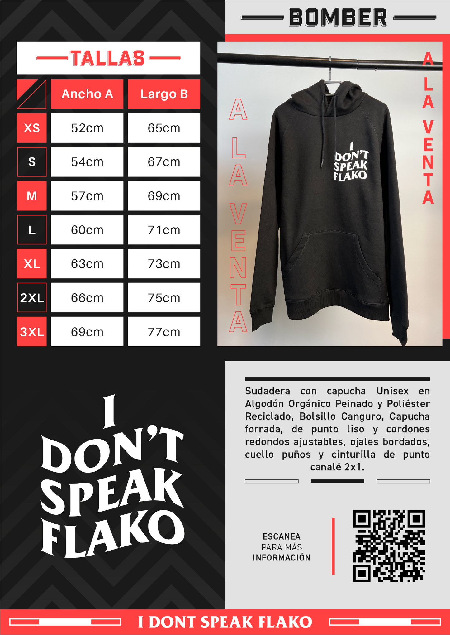 Sudadera "DON'T SPEAK FLAKO" color negro