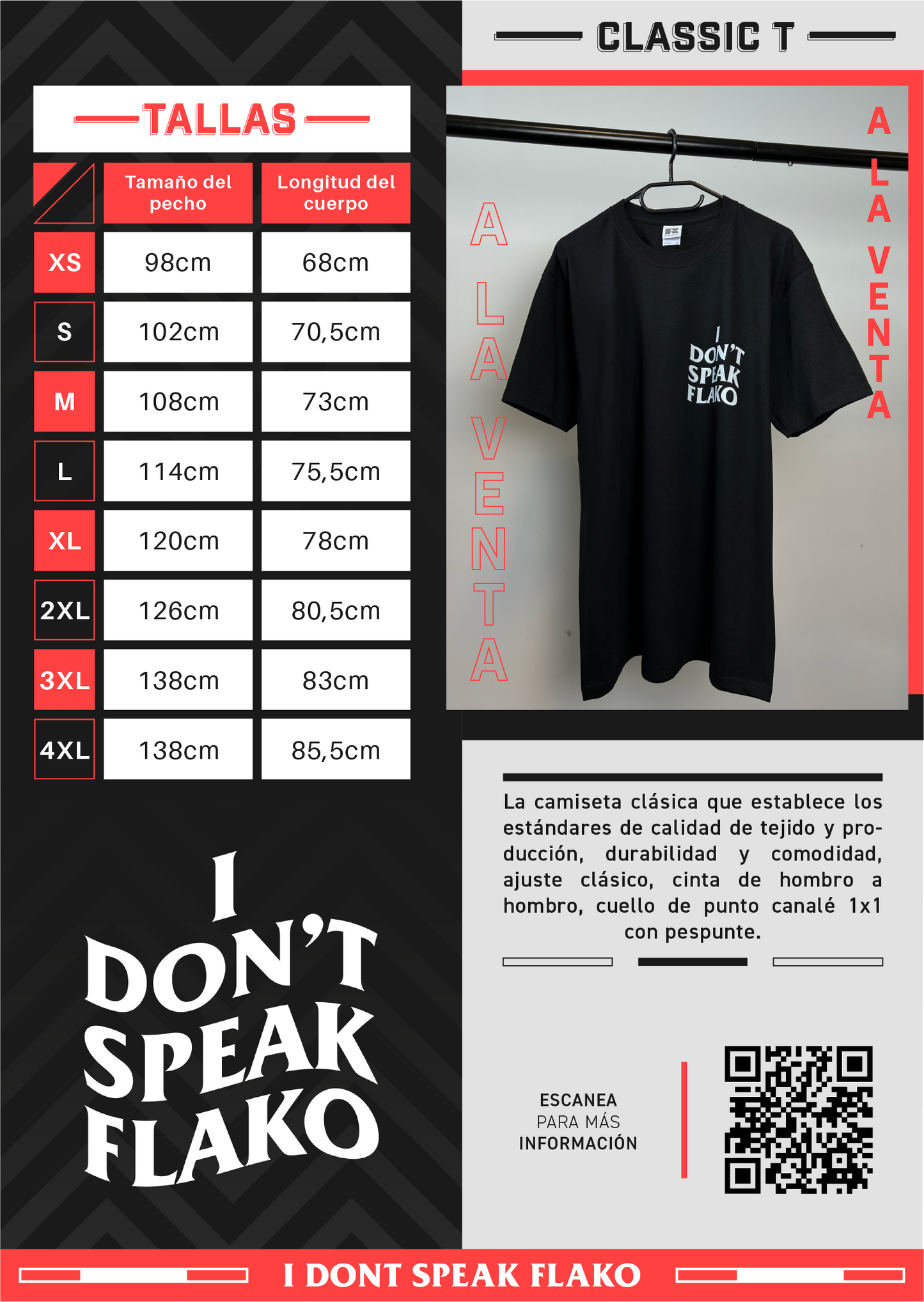 Camiseta clásica "I DON'T SPEAK FLAKO" color negro
